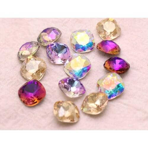 10pcs 10mm Square point back Mix color rhinestones for nails Round crystal clear glass stone for DIY jewelry decoration