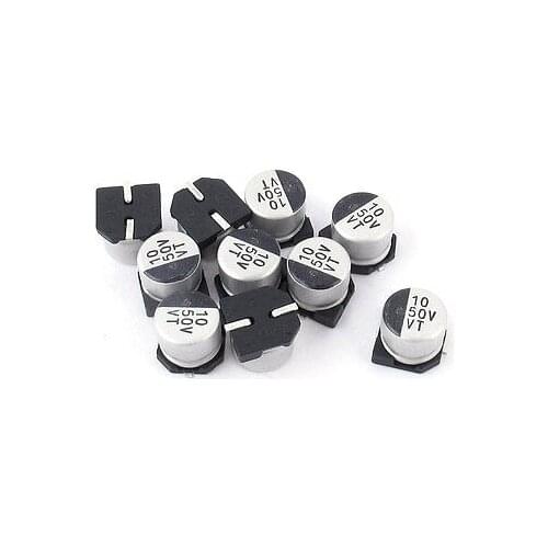 10pcs 10uF 50V SMD Aluminum Electrolytic Capacitors 0.24" x 0.2"