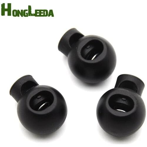 100pcs/lot HLD/K-003 black plastic round ball cord lock toggles plastic spring stoppers for 7mm bungee shock cord free shipping