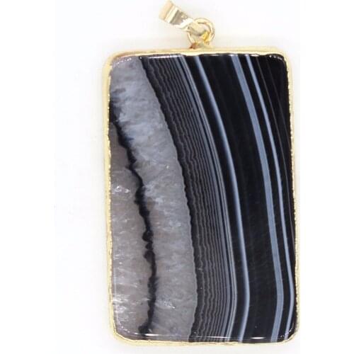 100-Unique 1 Pcs Light Yellow Gold Color Rectangle Shape Sripe Black Agates Pendant For Party Gift Jewelry