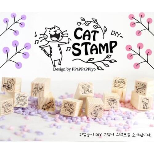 12pcs/pack DIY Scrapbooking Vintage Wood Stamps Decoration Creative Cat Stamp Set Gift H026