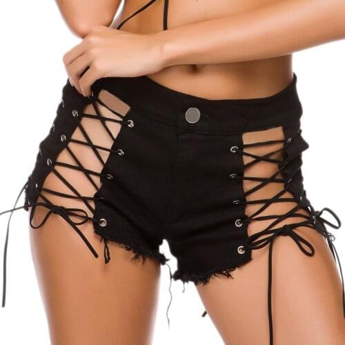 2021 New Arrival Women Sexy & Club Solid High Waist Drawstring Denim Shorts