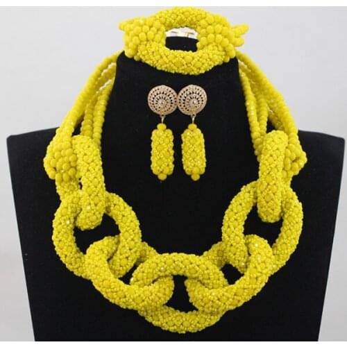 African Yellow Jewelry Sets for Women African Wedding Crystal Jewelry Accessories Pendant Necklace Set Free Shipping WD873