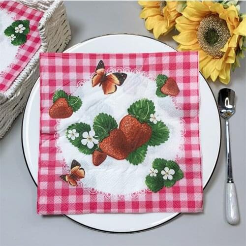 20Pcs/Pack Strawberry Butterfly Table Decoupage Paper Napkins Fruits Napkin Paper Tissue for Xmas Wedding Party Supplies G