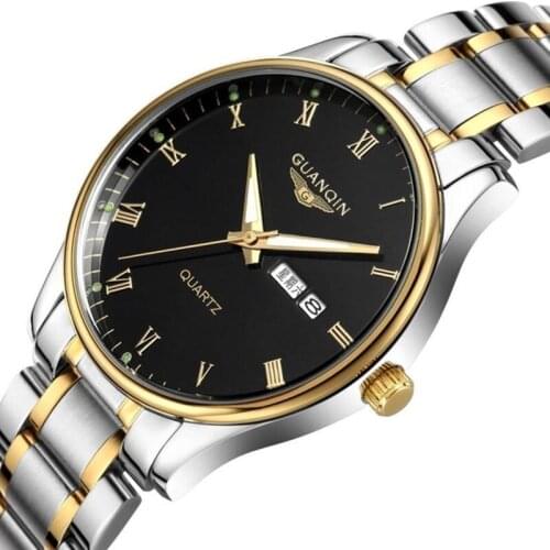 Hardlex Watch Men GUANQIN Mens Watches Top Brand Luxury Quartz Watch With Luminous Calendar Week Waterproof Scratch Resistant