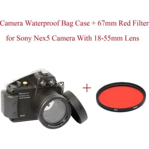 Meikon 40m/130ft Underwater Camera Diving Housing Case for Sony Nex5 18-55mm Camera,Camera Waterproof Bag Case + 67mm Red Filter