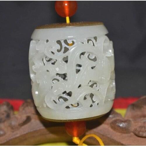 Big Treasure Royal Pure White Hetian Jade Bat w Ruyi Totem Hollow Carving Certificated FTT Timestown 20201126A