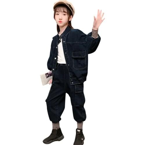Kids Cargo Clothes Girls Solid Color Tracksuits For Girls Jacket + Pants Girls Clothes Set Casual Style Childrens Tracksuits