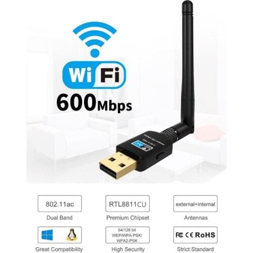 Dual Band Wireless USB WiFi Adapter Wi-Fi Ethernet Receiver Dongle 2.4G 5.8GHZ AC 600Mbps for Pc Windows