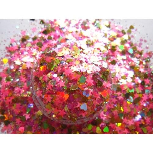 G454 Laser Pink Color Holographic Glitter Star Heart Shape Paillette Nail Art Tools Decoration Sequins