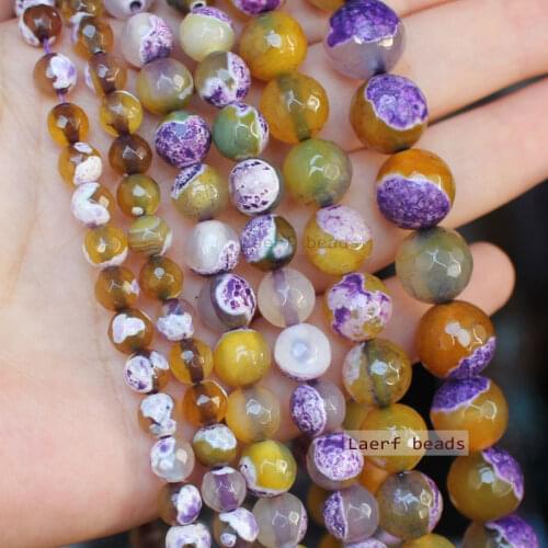 Faceted Purple Yellow Fire Agate 6-12mm Round Loose Beads 14inch ,Wholesale For DIY Jewellery Free Shipping