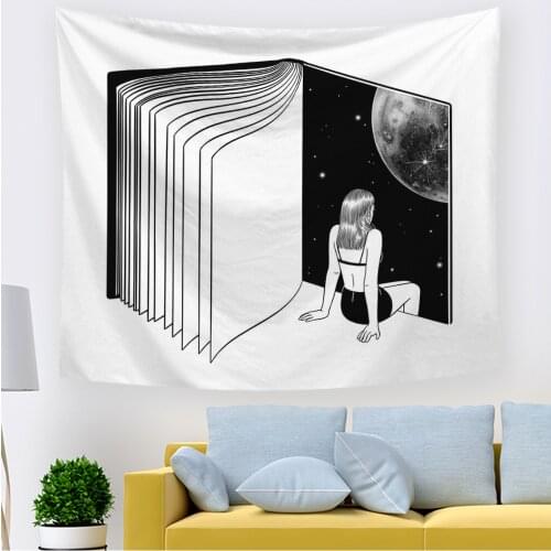 Book Tapestry Between The Pages of a Book Woman Print Vivid Colors Hippie Tapestry Wall Hanging for Bedroom Living Room Dorm