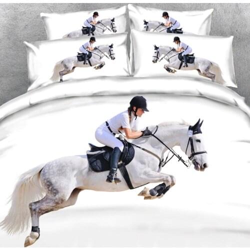 Goldeny 4 Parts Per Set Majestic White Horse and Rider Equestrian Theme 3d bedding set 3d Bed Sheet Set