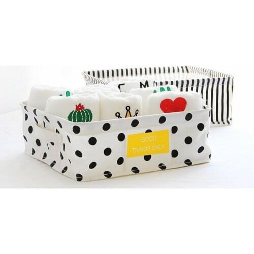 Storage box cotton and linen black and white simple nine square grid storage box socks and underwear storage basket