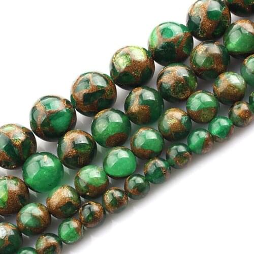 6-12mm Round Smooth Green & Gold Cloisonne Beads For Jewelry Making Beads Bracelets For Women Gift 15'' Needlework DIY Beads