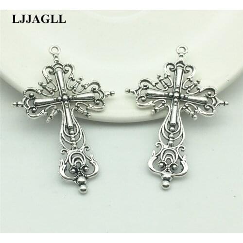 LJJAGLL 4pcs/lot 42*63mm Zinc Alloy Vintage Religion Charm Big Holy Hollow Cross Pendant Charms DIY Jewelry Finding AZJ006