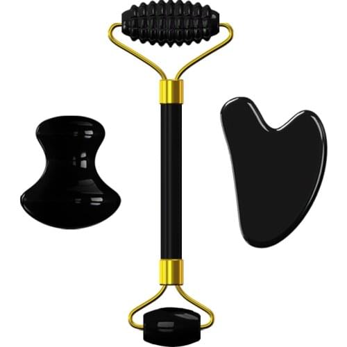 Drop Shipping Obsidian Massage Roller Natural Stone Gouache Scraper Facial Massager Guasha Board Face Lifting Massage Roller