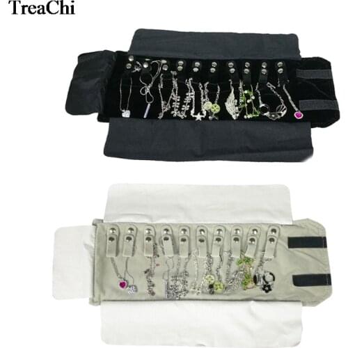 Mini Size Foldable Velvet Jewelry Display Pouch Black Grey Bracelet Pendant Necklace Chain Organizer Travel Roll Bag 12*16 cm