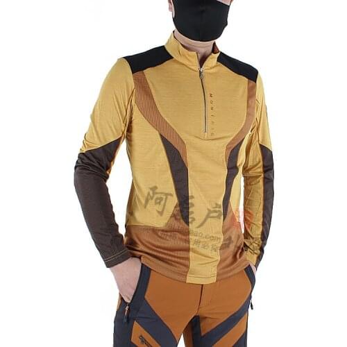 Men`s Quick-dry sweat absorption breathable elastic long sleeve hiking t-shirt Sweatshirt Mens stand collar MTB cycling Jerseys