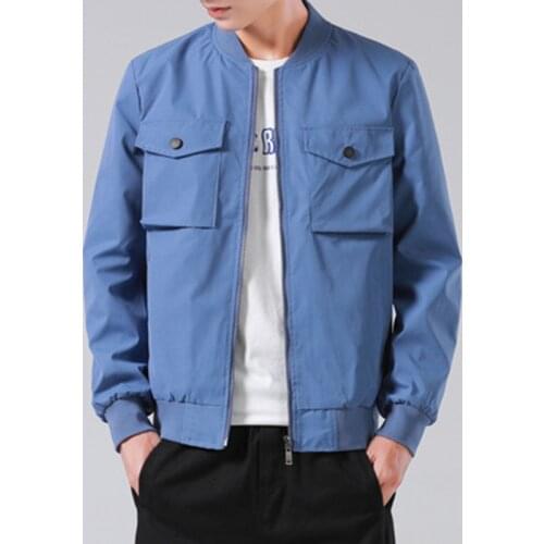 2021 New Autumn Solid Mens Coat Zip with Zipper Pocket Jacket Long Sleeve Warm Streetwear Windbreaker