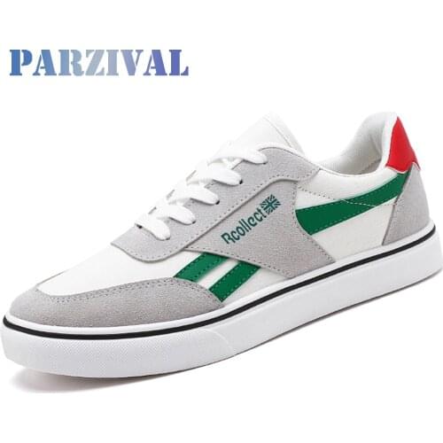 PARZIVAL Men Vulcanized shoes Breathable White Canvas Casual shoes Men Leather Sneakers Male Flats Outdoor Student Leisure shoes