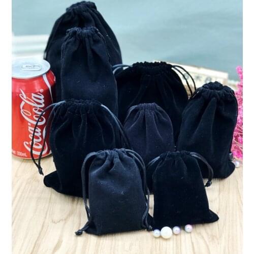 20pcs Black Velvet Jewelry Gift Bags 7x9 9x12 10x16 13x18 15x20cm Drawstring Wedding Christmas Gift Bags Jewelry Packaging Bags