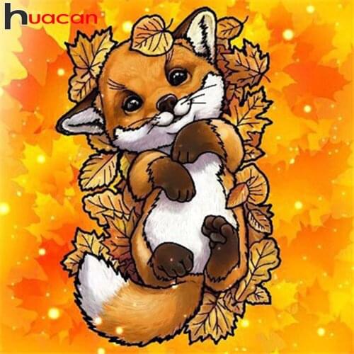 Huacan Full Diamond Embroidery Fox 5D Diamond Art Painting Animal Mosaic Cross Stitch Kits Beaded Pictures