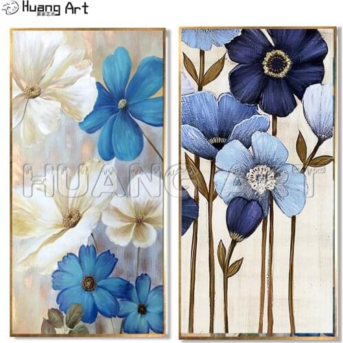 Professional Painter Hand-Painted Beautiful Flower Oil Painting on Canvas for Home Decor Modern Blue Flower Acrylic Painting