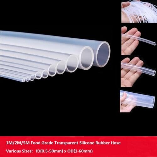 1M Transparent Food Grade Silicone Rubber Hose ID(0.5-50mm)x OD(1-60mm) HIGH TEMP Clear Flexible Tube Beer Brew Milk Water