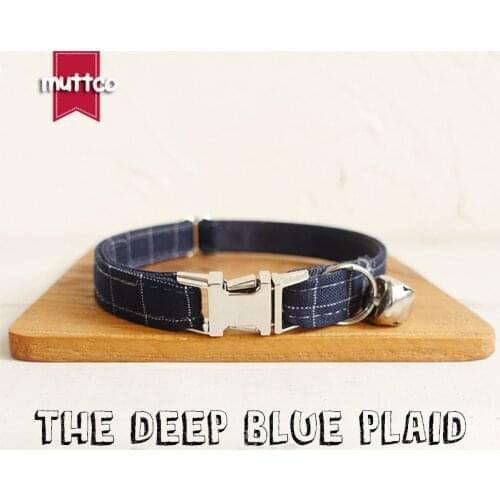 MUTTCO Retailing cool plaid collar handmade cat collar THE DEEP BLUE PLAID 2 sizes cat collar UCC021