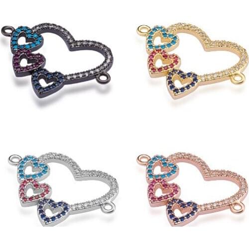 Heart multicolor crystal micro pave cz zircon cubic zirconia beads DIY necklace charm bracelet connectors making dfv4