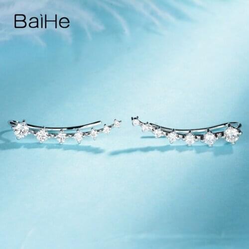 BAIHE Solid 14K White Gold 0.40ct H/SI Natural Diamond Stud Earrings Women Wedding Trendy Fine Jewelry Simple beautiful сережки