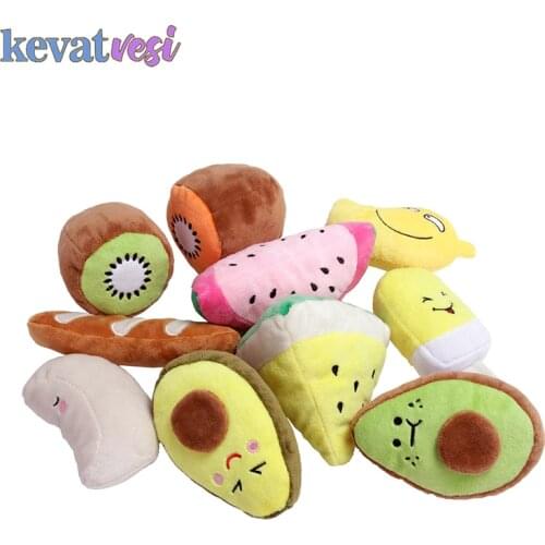 Dog Plush Toy Cute Dog Chew Toys Squeaky Fruit Cartoon Puppy Toy Creative Sounding Toy Interactive Training Dog Cat Pet Supplies