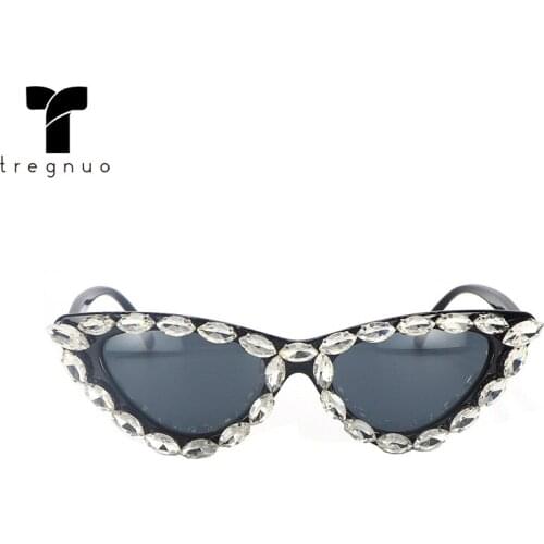 TREGNUO 2021 Large Rhinestone Sunglasses Women High Quality Brand Glasses Cat Eye Sunglasses Party Eyewear UV400