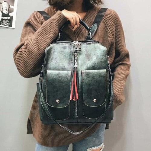 Large Capacity Multifunction Retro Leather Women Backpack Fashionzipper School Backpacks for Teenage Girls Bag