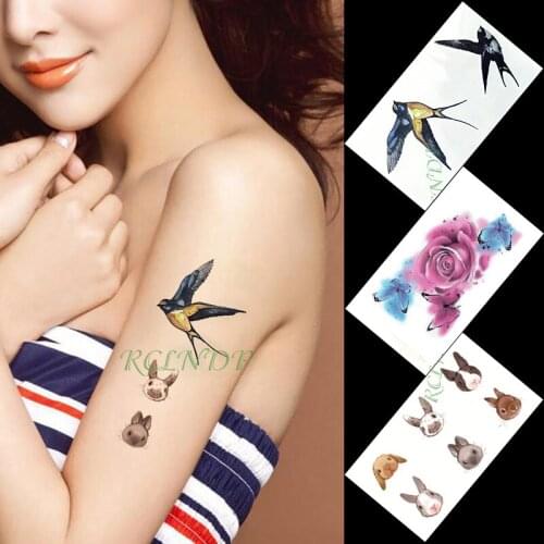 Waterproof Temporary Tattoo Sticker lovely bird dog rabbit flower small art tatto flash tatoo fake tattoos for women men kid