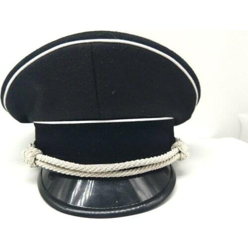 Reproduction WWII WW2 German Elite Officer Visor Hat Cap Black & Chin Pipe silver Cord 57 58 59 60 61cm Military Store 5605101