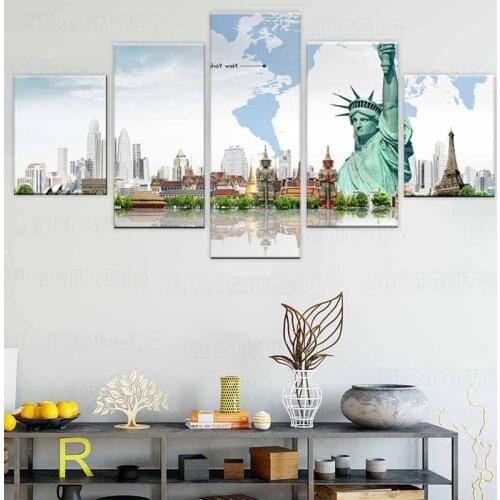 World Wonders Iconic Ancient Buildings Painting 5 Piece Modular Style Picture Canvas Print Type Home Decor Wall Artwork Poster