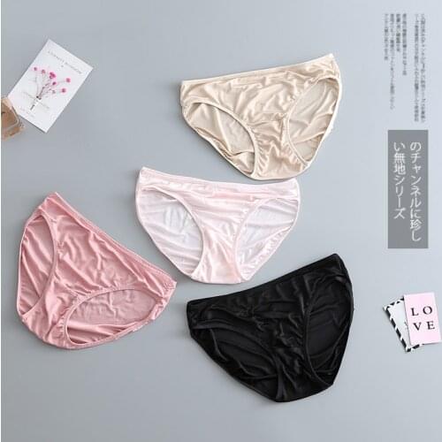 High-End Natural Mulberry Silk smooth Womens Underwear Breathable Comfortable Thin Supple Low Waist Short Solid Color Briefs