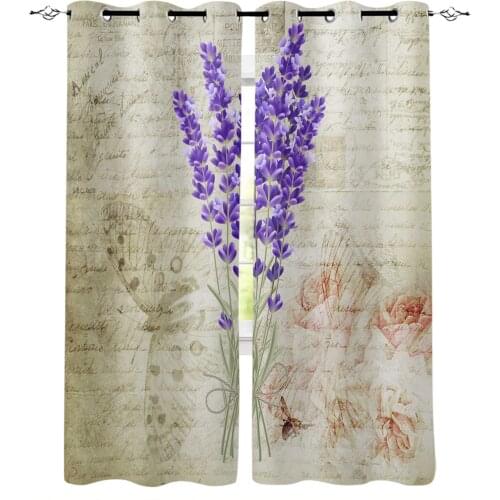 Vintage Plant Lavender Purple Flower Butterfly Blackout Curtains For Kitchen Bedroom Kids Room Window Curtains for Living Room