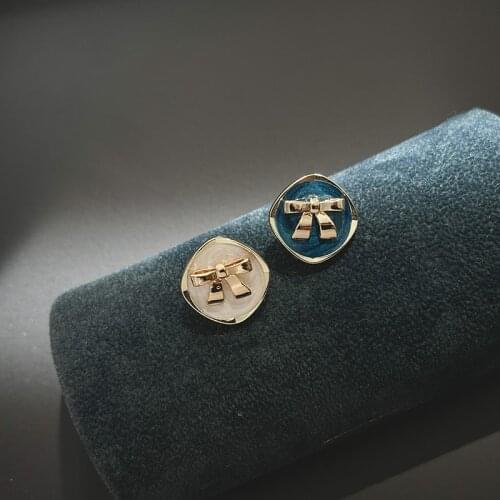 ZDMXJL 2021 New Trend Women Earring Simple Sweet Asymmetrical Geometry Square Bowknot Ear Stud Earrings Jewelry Accessories Gift