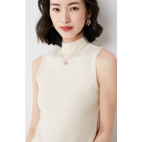 Ice Silk Short-Sleeved t-Shirt Womens Summer 2021 New Loose Semi-High Round Neck Sleeveless Sweater Pure Color Top Thin s 60105