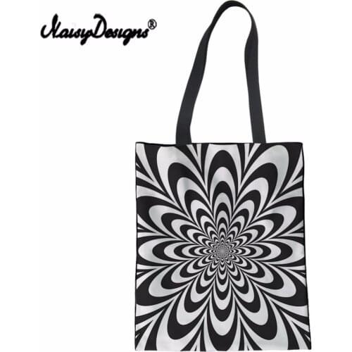 NoisyDesigns Large Capacity Handbag Casual Totes Bags Casual Women Shoulder Bags Female Reusable Shopping Bags Black White Bags
