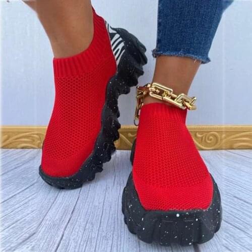 2021 Women Platform Sneakers Slip-on Elastic Band Vulcanized Female Leopard Sport Shoes Ladies Summer Footwear Plus Size