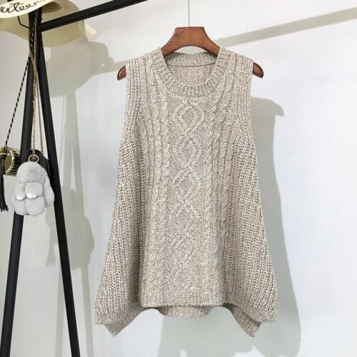 Urifens Clothing Thick Wool Vest Female Knitted Vest Loose Large Size Round Neck In The Long Section Of The Wild Vest P16