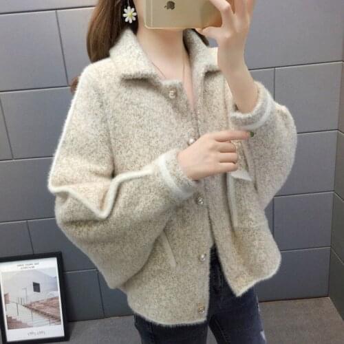 2021 Autumn Winter Women Faux Mink Fur Coat Solid Peter Pan Collar Single Breasted Buttons Office Ladies Loose Outerwear M131