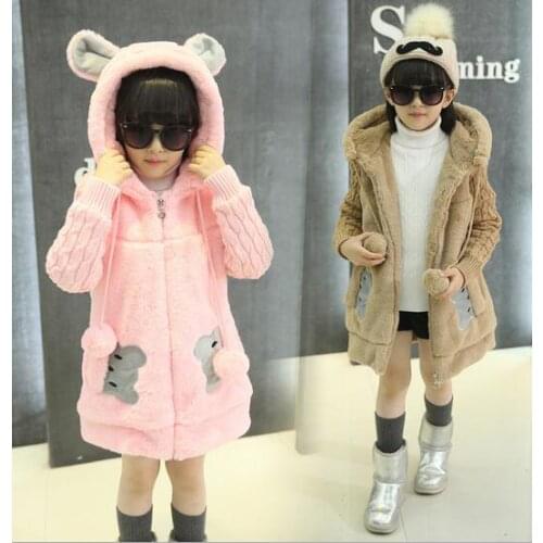 2021 Winter Childrens Clothes Casual Cartoon Long Sleeve Thicken Cashmere Hooded Baby Girls Cardigan Sweaters For Girls Kids