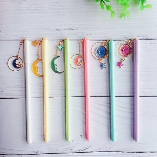 1 Pcs Cute Kawaii Starry sky Pendant 0.5mm Gel Pen Blue Black School Office Supplies Stationery For Kids Student