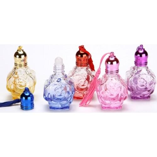 10pcs/lot 10ml Portable Frosted Colorful Thick Glass Roller Essential Oil Perfume Bottles Travel Refillable Rollerball Bottle