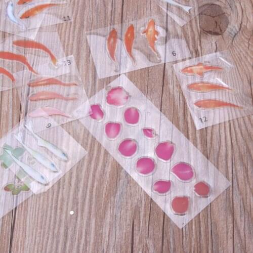 17Pcs Vivid Goldfish Clear Fish Flower Petal Leaves Film Sticker Resin Art Craft